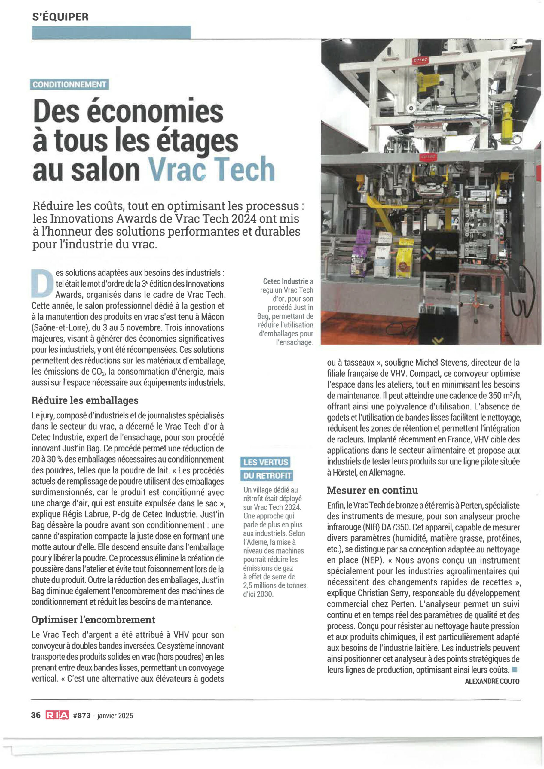 La Revue de L’Industrie Agroalimentaire #873 – Des économies à tous les étages au salon Vrac Tech