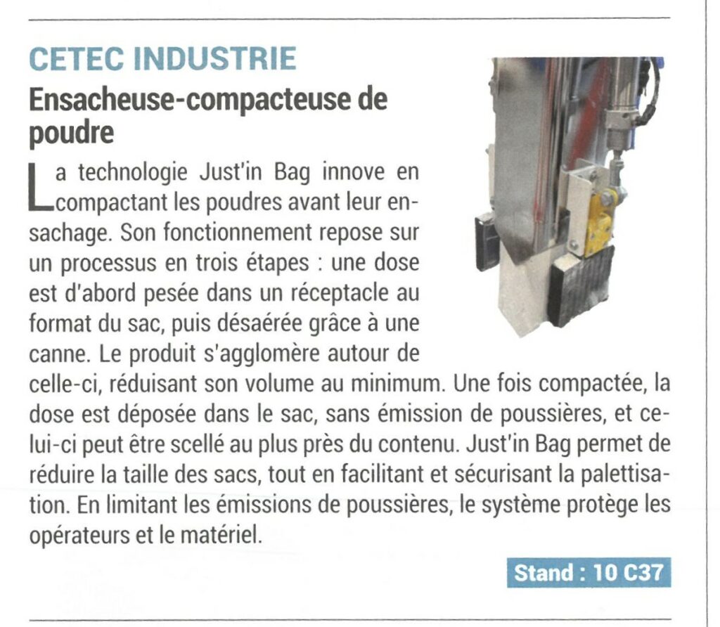 Article La Revue de l'Industrie Agroalimentaire - ensacheuse compacteuse de poudre